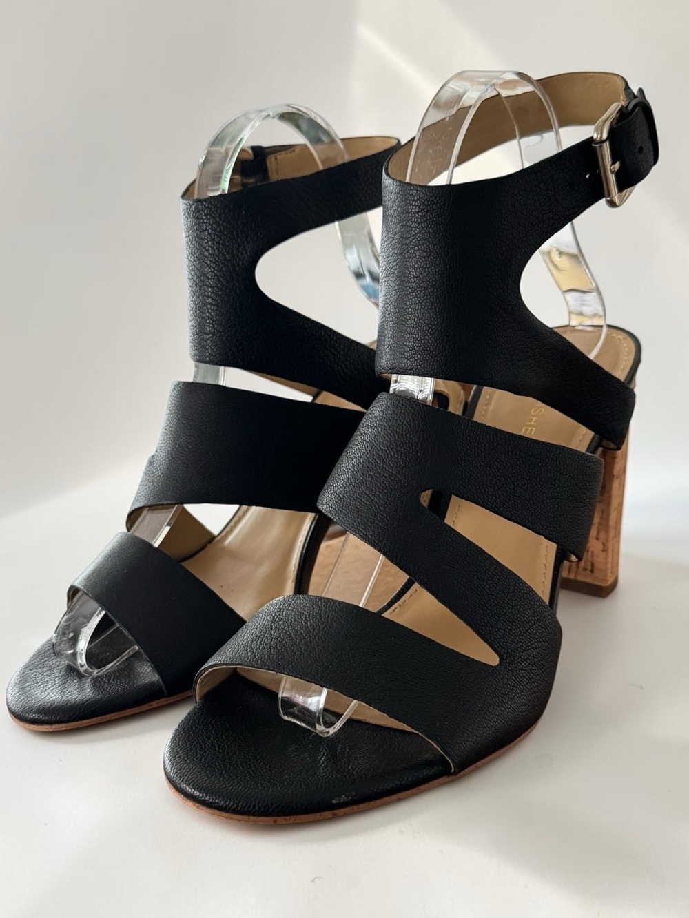 Marc Fisher Paxtin Leather High Heel Sandals, with cork block heel (size 9)